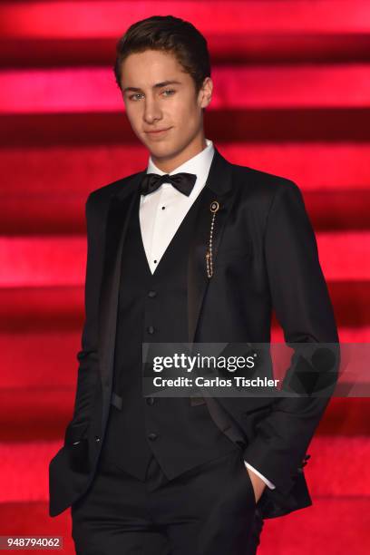 Juanpa Zurita poses prior the Dolce & Gabbana Alta Moda and Alta Sartoria collections fashion show at Soumaya Museum on April 18, 2018 in Mexico...