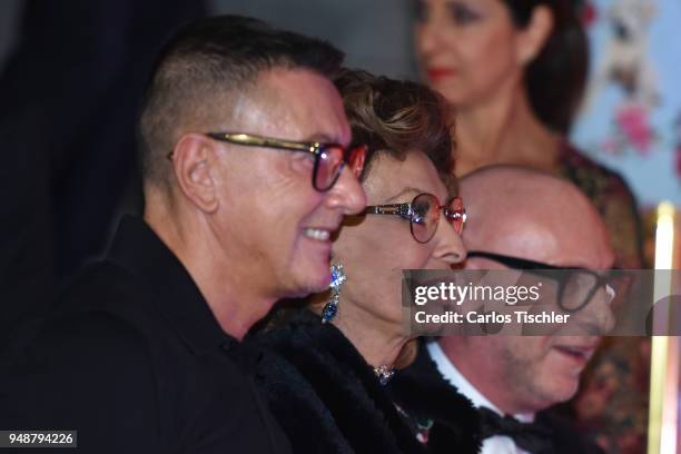 Fashion designer Stefano Gabbana, actress Sofia Loren and fashion designer Domenico Dolce attend the Dolce & Gabbana Alta Moda and Alta Sartoria...