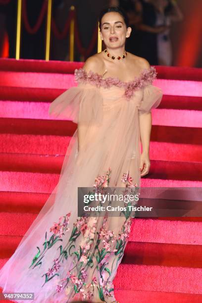 Ana de la Reguera poses prior the Dolce & Gabbana Alta Moda and Alta Sartoria collections fashion show at Soumaya Museum on April 18, 2018 in Mexico...