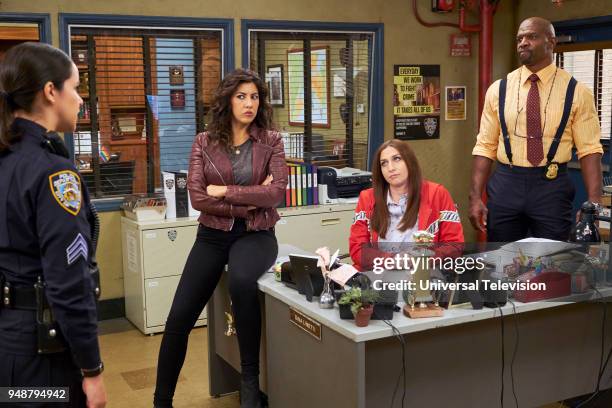 NutriBoom" -- Pictured: Stephanie Beatriz as Rose Diaz, Chelsea Peretti as Gina Linetti, Terry Crews as Terry Jeffords --