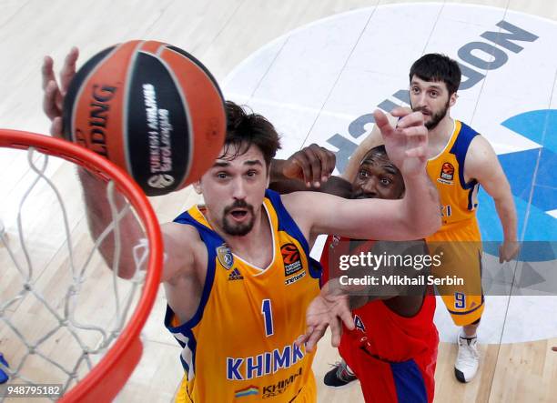 Alexey Shved, #1 of Khimki Moscow Region in action during the Turkish Airlines Euroleague Play Offs Game 2 between CSKA Moscow v Khimki Moscow Region...