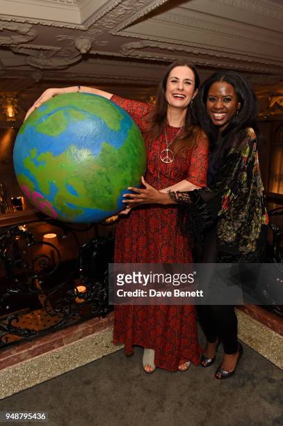 Eco-Age founder and creative director Livia Firth and June Sarpong attend the Eco Age Earth Day party at The London EDITION on April 19, 2018 in...