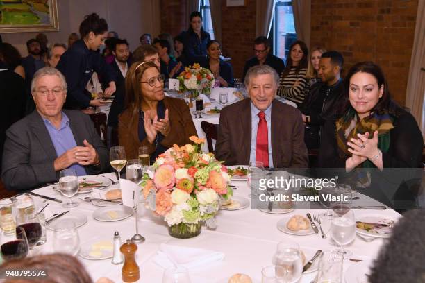 Robert De Niro, Grace Hightower, Tony Bennett and Joanna Bennett attend the Jury Welcome Lunch - 2018 Tribeca Film Festival at Tribeca Grill Loft on...