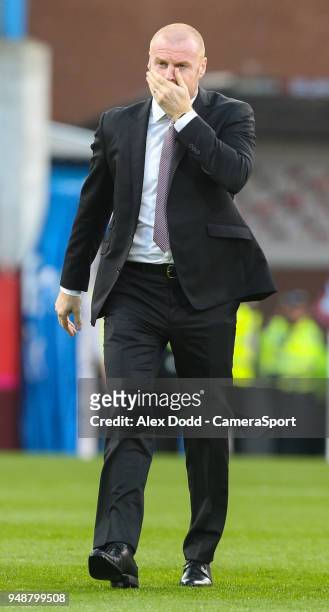 Burnley manager Sean Dyche during the Premier League match between Burnley and Chelsea at Turf Moor on April 19, 2018 in Burnley, England.