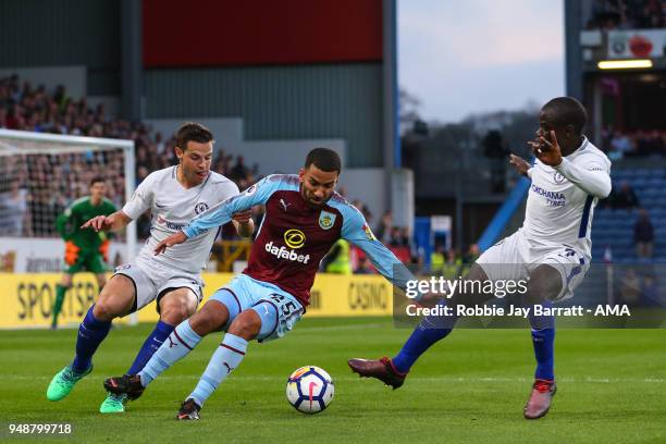 Cesar Azpilicueta of Chelsea and Aaron Lennon of Burnley during the Premier League match between Burnley and Chelsea at Turf Moor on April 19, 2018...