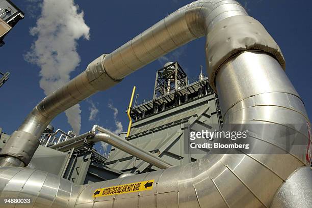 Part of a heat recovery steam generator at Calpine Corp.'s power generation plant in Deer Park, Texas, is pictured on Thursday, February 26, 2004....