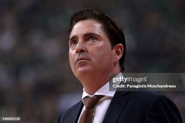 Xavi Pascual, Head Coach of Panathinaikos Superfoods Athens react during the Turkish Airlines Euroleague Play Offs Game 2 between Panathinaikos...