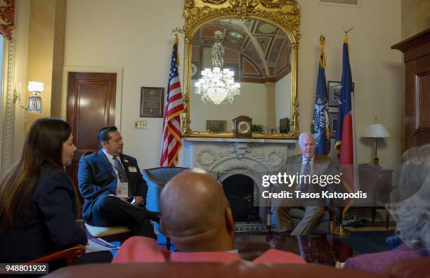 Senator John Cornyn speaks to members at the Recording Academy's annual GRAMMYs on the Hill Advocacy Day on Capital Hill on April 19, 2018 in...