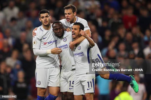 Victor Moses of Chelsea celebrates after scoring a goal to make it 1-2 during the Premier League match between Burnley and Chelsea at Turf Moor on...