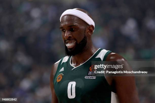 Chris Singleton, #0 of Panathinaikos Superfoods Athens react during the Turkish Airlines Euroleague Play Offs Game 2 between Panathinaikos Superfoods...