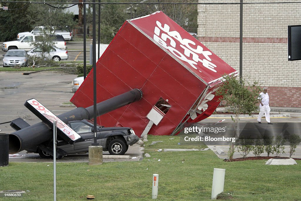 The sign from a Jack In The Box restaurant crashed down on a