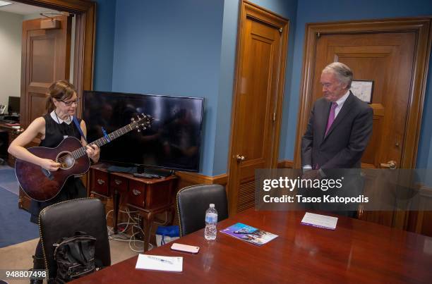 Lisa Loeb preforms for Senator Ed Markey at the annual GRAMMYs on the Hill Advocacy Day on Capital Hill on April 19, 2018 in Washington, DC. Capitol...