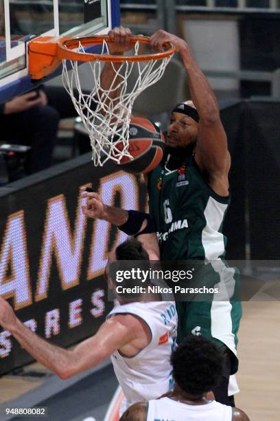 Adreian Payne, #6 of Panathinaikos Superfoods Athens in action during the Turkish Airlines Euroleague Play Offs Game 2 between Panathinaikos...