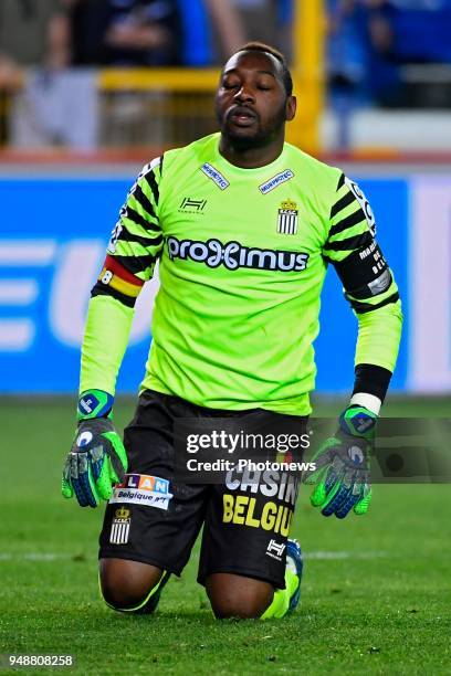 Parfait Junior Mandanda goalkeeper of Sporting Charleroi looks dejected during the Jupiler Pro League play off 1 match between Club Brugge and R....