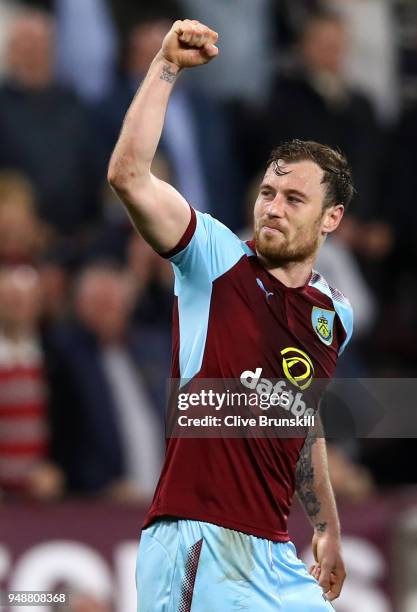 Ashley Barnes of Burnley celebrates after scoring his sides first goal during the Premier League match between Burnley and Chelsea at Turf Moor on...