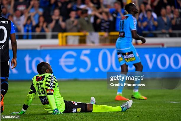 Parfait Junior Mandanda goalkeeper of Sporting Charleroi looks dejected during the Jupiler Pro League play off 1 match between Club Brugge and R....