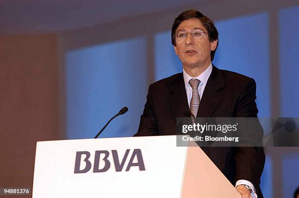 Jose Ignacio Goirigolzarri, chief executive of Banco Bilbao Vizcaya Argenta SA, speaks at a news conference in Madrid, Spain, Saturday, February 28,...