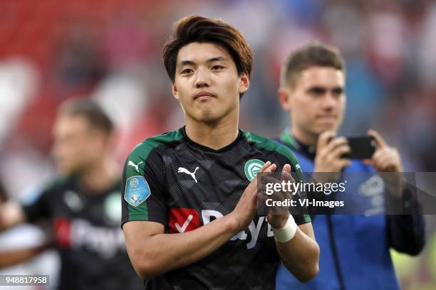 Ritsu Doan of FC Groningen during the Dutch Eredivisie match between FC Utrecht and FC Groningen at the Galgenwaard Stadium on April 19, 2018 in...