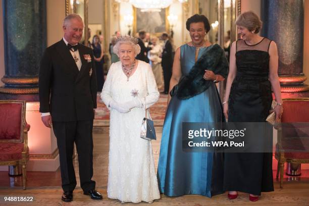 Queen Elizabeth II, Prince Charles, Prince of Wales, Commonwealth Secretary-General Patricia Scotland and Prime Minister Theresa May in the Blue...
