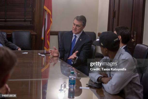 Senator David Perdue speaks to members at the annual GRAMMYs on the Hill Advocacy Day on Capital Hill on April 19, 2018 in Washington, DC. Capitol...