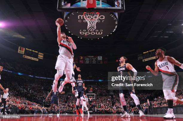 Jusuf Nurkic of the Portland Trail Blazers shoots the ball against the New Orleans Pelicans in Game One of the Western Conference Quarterfinals...