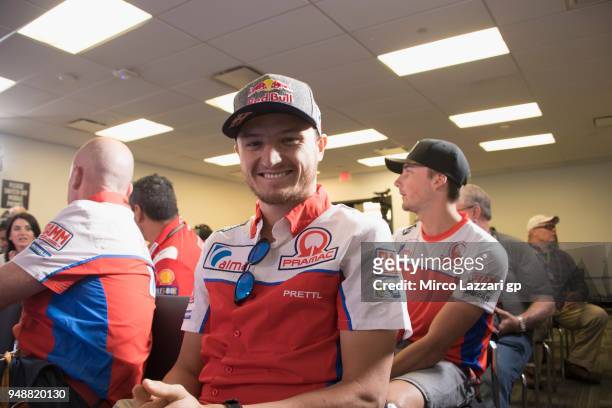 Jack Miller of Australia and Pramac Racing smiles in media center before the press conference during the MotoGp Red Bull U.S. Grand Prix of The...