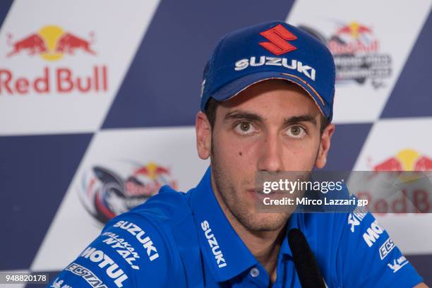 Alex Rins of Spain and Team Suzuki ECSTAR speaks during the press conference during the MotoGp Red Bull U.S. Grand Prix of The Americas - Previews at...