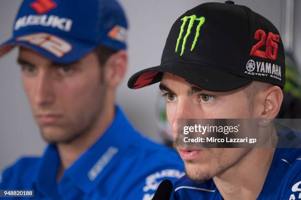 Maverick Vinales of Spain and Movistar Yamaha MotoGP speaks on during the press conference during the MotoGp Red Bull U.S. Grand Prix of The Americas...