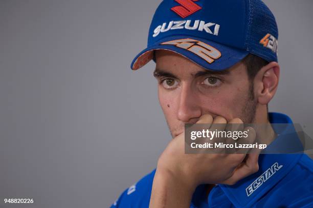 Alex Rins of Spain and Team Suzuki ECSTAR looks on during the press conference during the MotoGp Red Bull U.S. Grand Prix of The Americas - Previews...