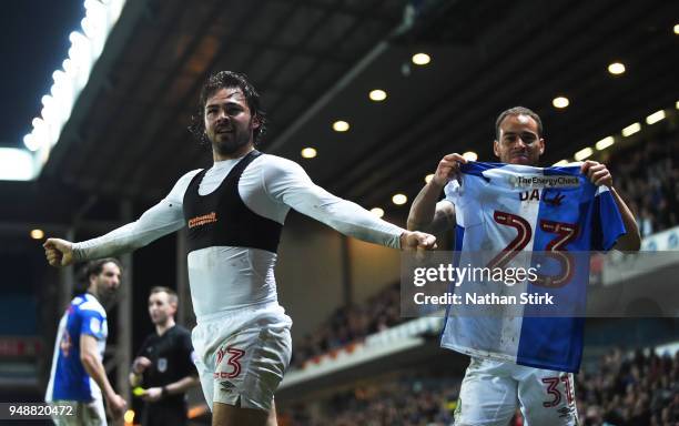 Bradley Dack and Derrick Williams of Blackburn Rovers celebrate during the Sky Bet League One match between Blackburn Rovers and Peterborough United...