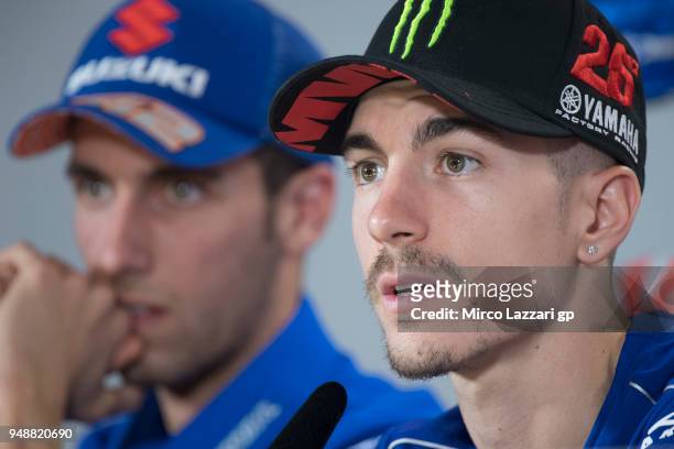 Maverick Vinales of Spain and Movistar Yamaha MotoGP speaks during the press conference during the MotoGp Red Bull U.S. Grand Prix of The Americas -...