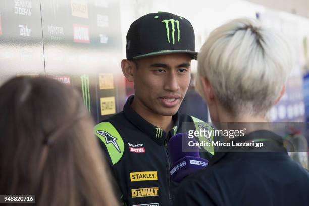 Hafizh Syahrin of Malaysia and Monster Yamaha Tech 3 spekas with journalists in paddock during the MotoGp Red Bull U.S. Grand Prix of The Americas -...
