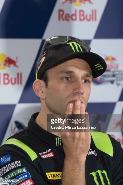 Johann Zarco of France and Monster Yamaha Tech 3 looks on during the press conference during the MotoGp Red Bull U.S. Grand Prix of The Americas -...