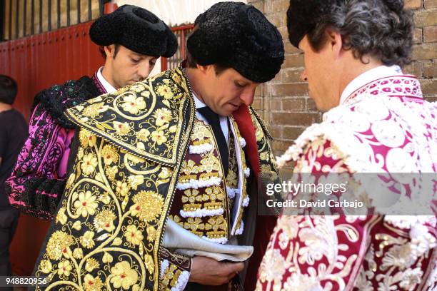 Spanish Bullfighter Julian Lopez " El Juli " look on prior to the Feria de Abril Bullfight on April 19, 2018 in Seville, Spain.