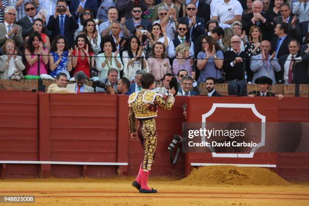 Spanish Bullfighter Julian Lopez " El Juli " look on prior to the Feria de Abril Bullfight on April 19, 2018 in Seville, Spain.