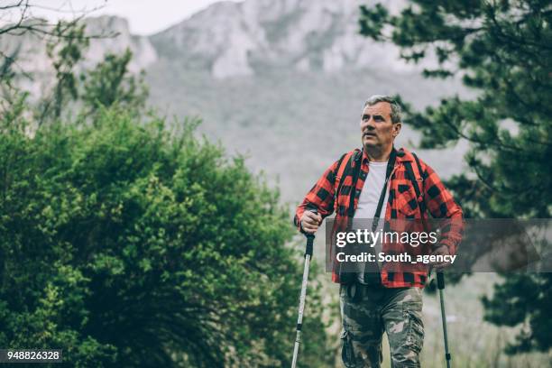 mature man exploring nature - hiking mature man stock pictures, royalty-free photos & images