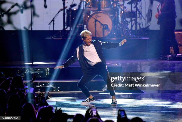 Jordan Fisher performs onstage at WE Day California at The Forum on April 19, 2018 in Inglewood, California.