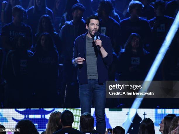 Drew Scott speaks onstage at WE Day California at The Forum on April 19, 2018 in Inglewood, California.