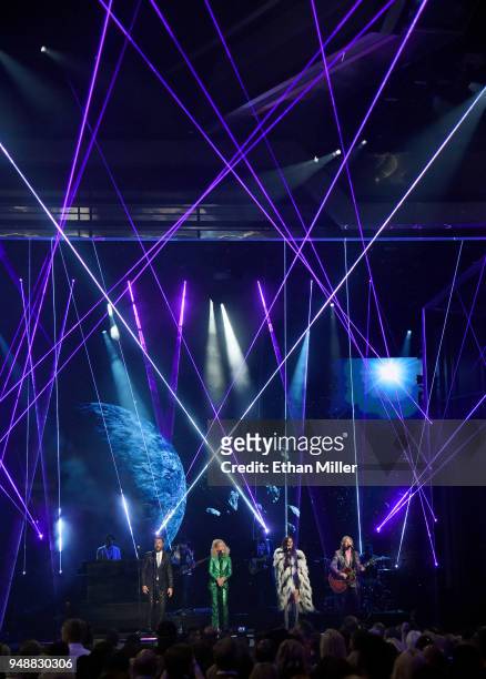 Jimi Westbrook, Kimberly Schlapman, Karen Fairchild and Philip Sweet of musical group Little Big Town perform during the 53rd Academy of Country...