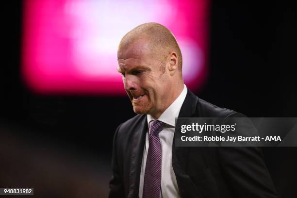 Dejected Sean Dyche manager / head coach of Burnley at full time during the Premier League match between Burnley and Chelsea at Turf Moor on April...