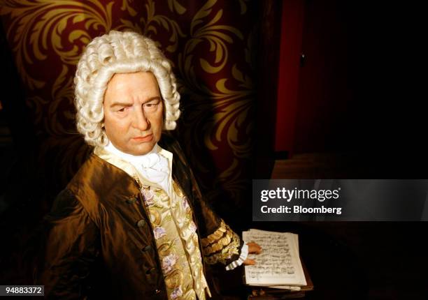 Wax figure of Johann Sebastian Bach, German composer, stands on display at Madame Tussauds prior to the exhibition's public opening, in Berlin,...