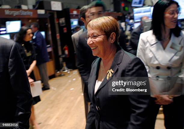 Ester Levanon, chief executive officer of the Tel Aviv Stock Exchange, tours the floor of the New York Stock Exchange in New York, U.S., on Monday,...