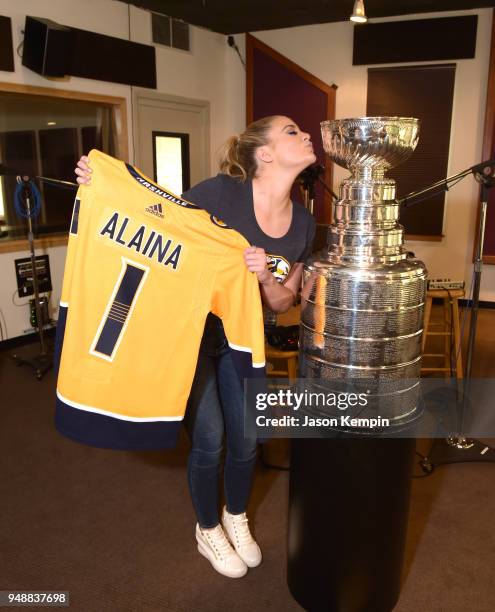 Singer Lauren Alaina is seen with the Stanley Cup Trophy at Audio Productions on April 19, 2018 in Nashville, Tennessee.