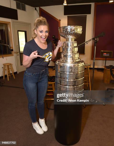 Singer Lauren Alaina is seen with the Stanley Cup Trophy at Audio Productions on April 19, 2018 in Nashville, Tennessee.