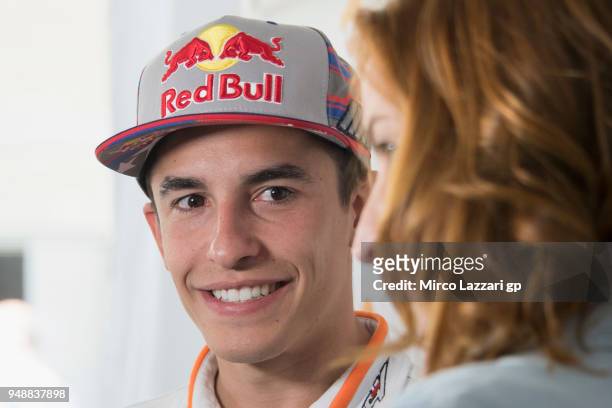 Marc Marquez of Spain and Repsol Honda Team smiles during the press conference in hospitality during the MotoGp Red Bull U.S. Grand Prix of The...