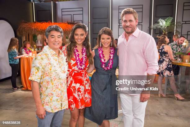 Episode 112 -- Pictured: Guest Judge Roy Yamaguchi, Host Vanessa Lachey, Guest Judge Gail Simmons, Head Judge Curtis Stone --