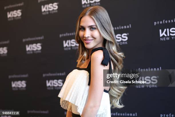 Ann-Kathrin Broemmel, fiance of Mario Geotze during the Kiss New York launch at Kustermann Kochschule on April 19, 2018 in Munich, Germany.