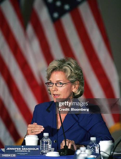 Jennifer Granholm, governor of Michigan, speaks during an economic discussion with fellow Democratic governors hosted by Barack Obama, U.S. Senator...