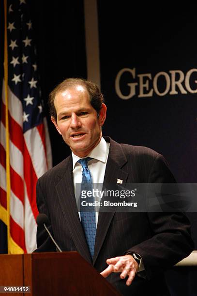 Elliot Spitzer, New York State Attorney General, speaks at the Georgetown University Law center in Washington D.C. On February 24, 2004. FleetBoston...