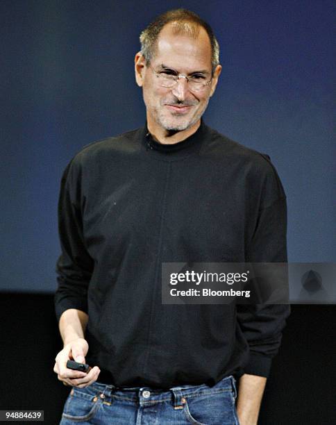 Steve Jobs, chief executive officer of Apple Inc., speaks during a news conference in Cupertino, California, U.S., on Thursday, March 6, 2008. Jobs,...